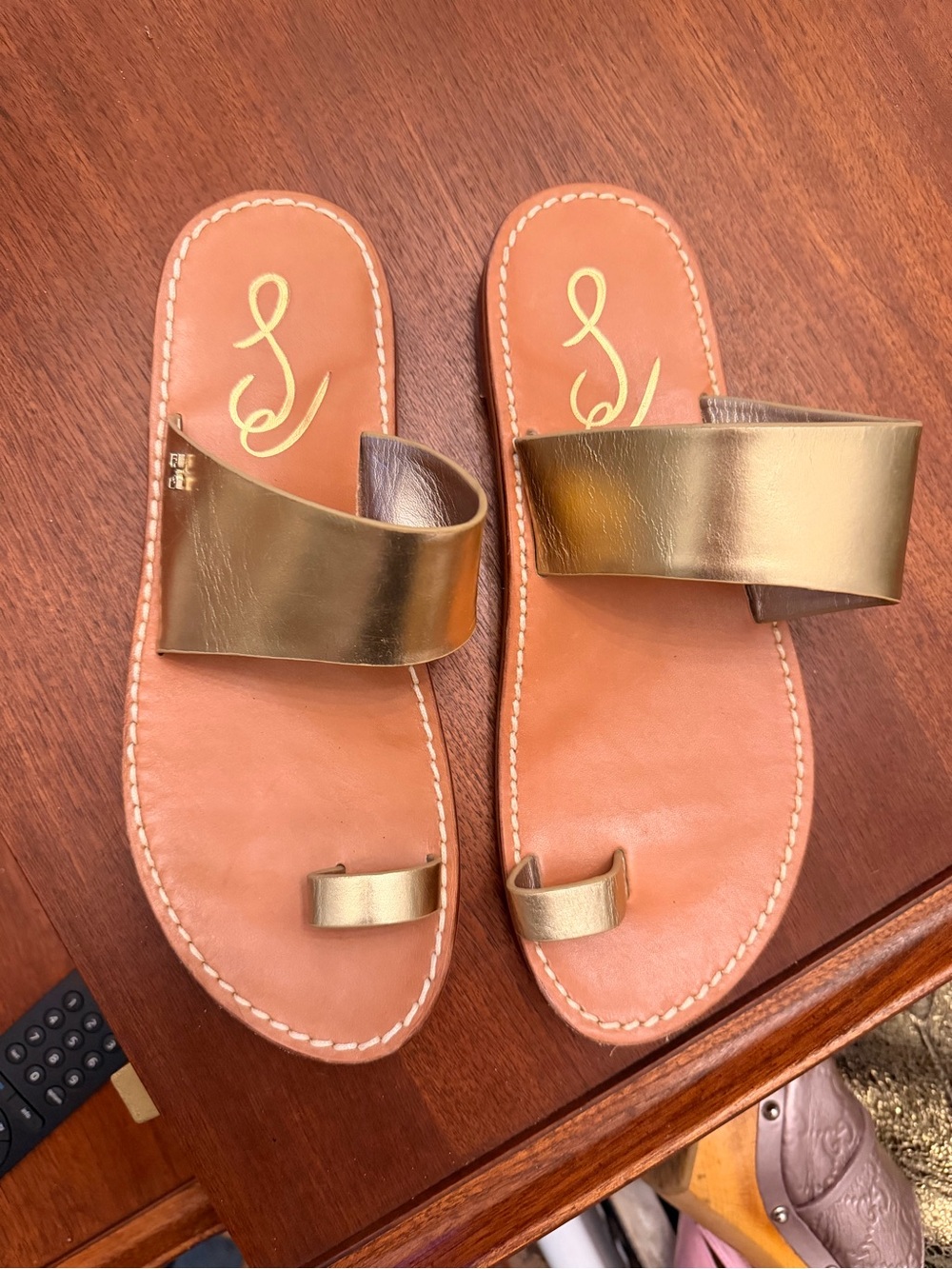 Women's Gold Leather Slide Sandals